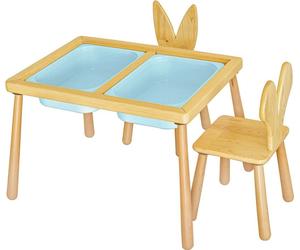 Skye Decor, Table and 2 Chairs - Blue, set de table pour enfants, 100 % PIN, bleu, 53 x 74 x 52 cm