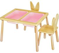 Skye Decor, Table and 2 Chairs - Pink, set de table pour enfants, 100 % PIN, rose, 53 x 74 x 52 cm