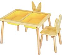Skye Decor, Table and 2 Chairs - Yellow, set de table pour enfants, 100 % PIN, jaune, 74 x 53 x 52 cm
