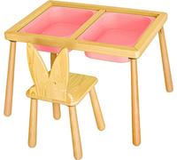 Skye Decor, Table and Chair - Pink, set de table pour enfants, 100 % PIN, rose, 53 x 74 x 52 cm