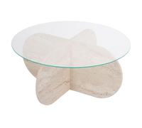 Hanah home Table basse ronde en verre - Travertin et verre transparent