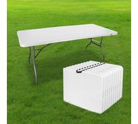 SKYLANTERN Lot de 10 Table Pliante de Jardin 180 cm Rectangulaire Blanche - Table de Camping 8 Personnes L180 x l74 x H74cm en HDPE Haute Densité Épaisseur 3,5 cm - Pieds en Acier Pelliculé Gris