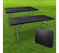 SKYLANTERN® Lot de 2 Table Pliante Exterieur Effet Rotin 180 cm d'Appoint Rectangulaire Noire - Table de Camping 8 Personnes L180 x l74 x H74cm en HDPE Haute Densité Épaisseur 3,5 cm - Pieds Acier