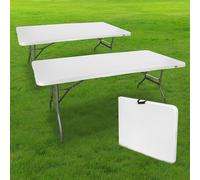 SKYLANTERN Lot de 2 Tables Pliantes de Camping 180 cm Rectangulaire Blanche - Table de Jardin 8 Personnes L180 x l74 x H74cm en HDPE Haute Densité Épaisseur 3,5 cm - Pieds en Acier Pelliculé Gris