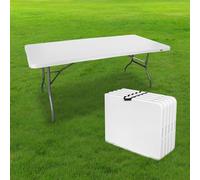 SKYLANTERN Lot de 5 Tables de Jardin Pliantes 180 cm Rectangulaire Blanche - Table de Camping 8 Personnes L180 x l74 x H74cm en HDPE Haute Densité Épaisseur 3,5 cm - Pieds en Acier Pelliculé Gris