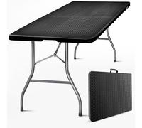 Table Pliante Effet Rotin - L180 x l74 x H74cm - Noir en HDPE
