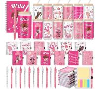Skylety Lot de 36 gobelets en verre de 473,6 ml avec couvercles, pailles, carnets à spirale, stylos adhésifs pour le personnel d'équipe, les collègues (cowboy rose)