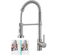 SkyPanda - Robinet de cuisine, argent brossé, pivotant à 360°, avec tête de pulvérisation rétractable, matériau en cuivre, mitigeur avec tête de pulvérisation double fonction (argent brossé)