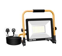 SKYWORLD 50W Projecteur de Chantier LED, 5000LM Lampe Chantier LED 6000K Blanc, Projecteur LED Portable Phare de Travail Led Etanche pour Garage Terrasse Jardin Atelier Construction 6000K Blanc