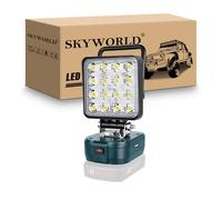 SKYWORLD Projecteur LED Rechargeable pour Bosch Batterie 18V, 48W 4800LM | Portable Phare de Travail, Lampe de travail Led Sans fil pour Travaux Chantier Garage Camping Pêche Urgence, Sans Batterie
