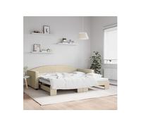 Slaapbank met onderschuifbed 100x200 cm stof crÃmekleurig3197197