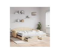 Slaapbank met onderschuifbed en lades 100x200 cm stof crÃme3197593