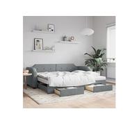 Slaapbank met onderschuifbed en lades 90x190 cm stof lichtgrijs3197698