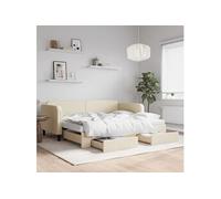 Slaapbank met onderschuifbed en lades 90x200 cm stof crÃmekleur3196874