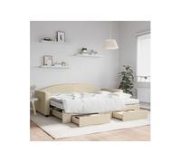 Slaapbank met onderschuifbed en lades 90x200 cm stof crÃmekleur3197246