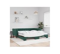 vidaXL Lit de jour et gigogne et matelas vert foncé 100x200 cm velours