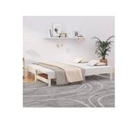 Slaapbank uitschuifbaar 2x(100x200) cm massief grenenhout wit823375