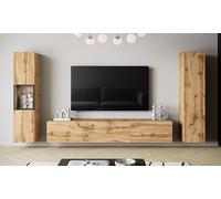 Slavia Maison Ensemble Meuble TV Berlin III Mural Suspendu ou sur Pied avec Vitrine en Verre et Armoire, Design Moderne, Panneau Stratifié, Couleur Wotan