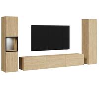 Slavia Maison Ensemble Meuble TV Berlin III Mural Suspendu ou sur Pied avec Vitrine en Verre et Éclairage LED, Design Moderne, Panneau Stratifié, Armoire, Chêne huilé