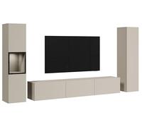 Slavia Maison Ensemble Meuble TV Berlin III Mural Suspendu ou sur Pied avec Vitrine en Verre et Éclairage LED, Design Moderne, Panneau Stratifié, Armoire, Beige Cachemire