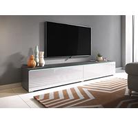 Slavia Maison Ensemble Meuble TV, Meuble TV avec Rangement, Meuble TV Lowboard D180, Banc TV Suspendu ou sur Pieds, sans Poignées, Stratifié, Corps Matera et Façades Blanc Brillant