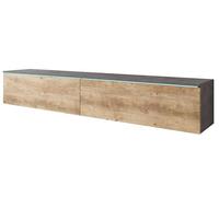 Slavia Maison Ensemble Meuble TV, Meuble TV avec Rangement, Meuble TV Lowboard D180 LED, Banc TV Suspendu ou sur Pieds, Éclairage, sans Poignées, Stratifié, Corps Matera, Façades Châtaignier