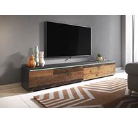 Slavia Maison Ensemble Meuble TV, Meuble TV avec Rangement, Meuble TV Lowboard D180 LED, Banc TV Suspendu ou sur Pieds, Éclairage, sans Poignées, Stratifié, Corps Matera, Façades Old Style