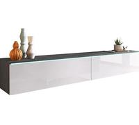 Slavia Maison Ensemble Meuble TV, Meuble TV avec Rangement, Meuble TV Lowboard D180 LED, Suspendu ou sur Pieds, Éclairage, sans Poignées, Stratifié, Corps Matera et Façades Blanc Brillant