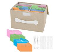 slcinwzdt Boîte de rangement pliable pour cartes de vœux avec 16 intercalaires, support avec couvercles, idéale pour cartes, recettes, photos, enveloppes, souvenirs (beige, 84 étiquettes)