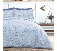 Sleepdown Ditsy Flowers Parure de lit Douce et Facile d'entretien avec Housse de Couette et taie d'oreiller avec Attaches pour lit Double Bleu et Blanc 200 x 200 cm