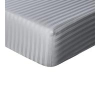 Sleepdown Drap-Housse de qualité hôtelière 100% Satin de Coton à Rayures, Chaud, Confortable, Respirant, Super Doux, Facile d'entretien, Poches très Profondes de 32 cm - Gris - Double