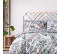 Sleepdown Parure de lit 100% Pur Coton avec Housse de Couette et taies d'oreiller réversibles - Motif Floral - Gris - 230 x 200 cm