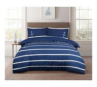 Sleepdown Parure de lit avec Housse de Couette et taie d'oreiller 100% Coton à Rayures Marines - Douce et Facile d'entretien - King Size (230 x 200 cm) - Bleu Nautique