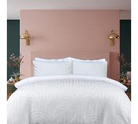 Sleepdown Parure de lit avec Housse de Couette et taies d'oreiller à Texture géométrique touffetée, Douce et Facile d'entretien - Blanc - Double (200 x 200 cm)