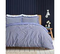 Sleepdown Parure de lit avec Housse de Couette et taies d'oreiller à Volants Motif Vichy Bleu uni 135 x 200 cm