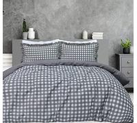 Sleepdown Parure de lit avec Housse de Couette et taies d'oreiller à Volants - Motif Vichy - Gris uni - Super King Size (260 x 220 cm)