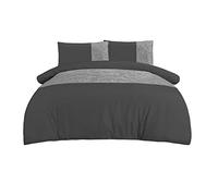 Sleepdown Parure de lit de Luxe en Velours avec Housse de Couette et taies d'oreiller - Gris Anthracite - Lit Double (200 x 200 cm)