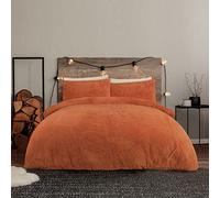 Sleepdown Parure de lit en Polaire avec Housse de Couette et taies d'oreiller - Chaude, Confortable, Super Douce et Facile d'entretien - Orange Rouille - King Size (230 x 220 cm)