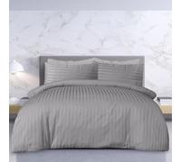 Sleepdown Parure de lit en Polycoton 250 Fils Motif Rayures, Coton Polyester, Gris, Double