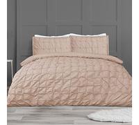 Sleepdown Parure de lit plissée avec Housse de Couette et taies d'oreiller - 2 Places - Rose (200 x 200 cm)