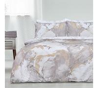 Sleepdown Parure de lit réversible avec Housse de Couette et taie d'oreiller Motif marbre métallique Scintillant Or Naturel 135 x 200 cm