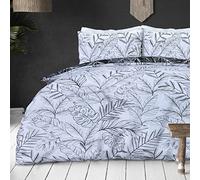Sleepdown Parure de lit réversible avec Housse de Couette et taie d'oreiller Motif Palmier Tropical Blanc/Noir Lit Simple (135 x 200 cm)