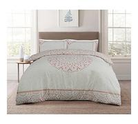 Sleepdown Parure de lit réversible avec Housse de Couette et taies d'oreiller 100% Coton Motif Mandala Abstrait 200 x 200 cm Rose Naturel Multicolore 5056557507627