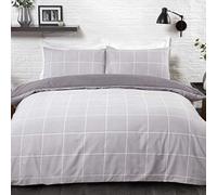 Sleepdown Parure de lit réversible avec Housse de Couette et taies d'oreiller - Gris à Carreaux - King Size (220 x 230 cm)