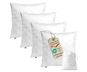 sleepling 191175 Lot de 4 Coussins Komfort 100, Oreiller décoratif, Coussin pour canapé, Lavable à 60 degrés, fabriqué en EU, Garantie de Remplissage, Garantie de Taille, 40 x 40 cm, Blanc