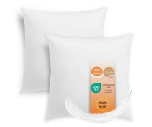 sleepling 193912 Lot de 2 oreillers en Plumes | 100% Coton | Coussins pour canapé | Lavable à 60 °C | Certifié Ökotex 100 et Downpass | Fabriqué en UE | 40 x 40 cm, Blanc