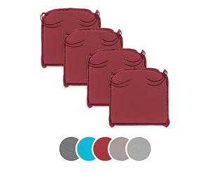 sleepling 193924 Lot de 4 Coussins de Chaise extérieur | Coussin de siège | 100% Microfibre | Fabriqué en UE | Sangles de Fixation | Housse Amovible et Lavable | 44 x 47 x 6 cm, Rouge