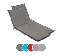 sleepling 193935 Lot de 2 Coussins d'extérieur pour chaises Longues | Chaise de Jardin | Bain de Soleil | Fabriqué en UE | Bande de réglage | Housse Amovible et Lavable, 190 x 58 x 6 cm, Gris