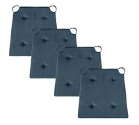 sleepling 194582 Lot de 4 Coussins de Chaise | Coussin de siège | pour intérieur et extérieur | 100% Coton | Made in EU | Tailles: 42 (Devant) 35 (derrière) x 40 x 5 cm, Bleu foncé