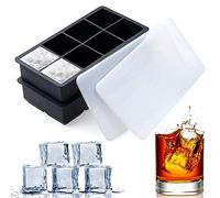 SLGOL Lot de 2 bacs à glaçons en silicone flexibles et empilables avec couvercles en plastique sans bisphénol A pour 8 gros glaçons carrés faciles à démouler pour whisky, cocktails et boissons mixtes